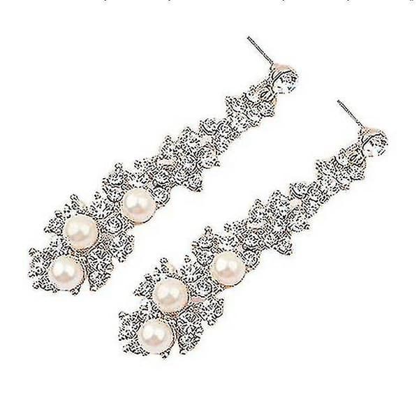 Mote Kvinner Lang Dråpe Dangle Ørepynt Rhinestone Faux Pearl Decor Øre Smykker