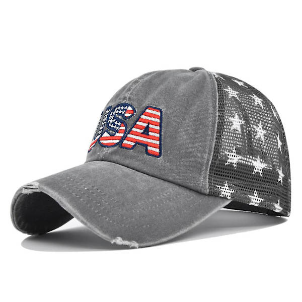 Tredimensionell broderad basebollkeps tvättad amerikansk flaggbroderi keps mesh keps femuddig stjärna mesh keps