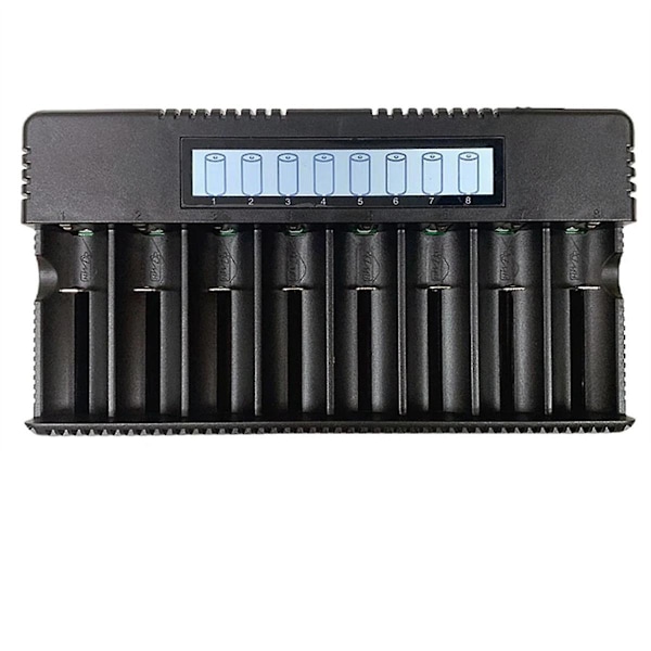 LCD-skærm 8-slot 18650/26500 Batterioplader 3.7V Lithium Batteri Ni- Ni-Chrome 1.2V 1.5V Batterioplader EU-stik (sort)