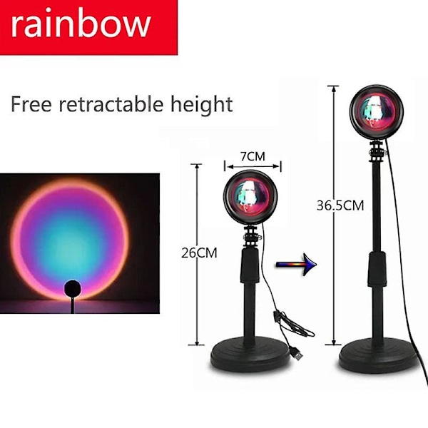 Solnedgangsprojektionslampe Regnbue Atmosfære Nattelys Solnedgangslys Til Soveværelse Værelse Dekoration Baggrundsvæg Tiktok Bordlampe（Regnbue 36.5 stand）