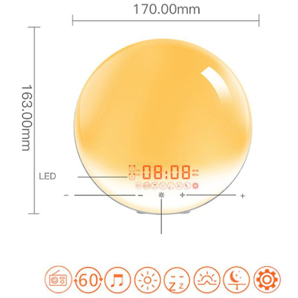Vekkerlys soloppgang vekkerklokke tidsprojeksjon digital klokke LED nattlys syv farger