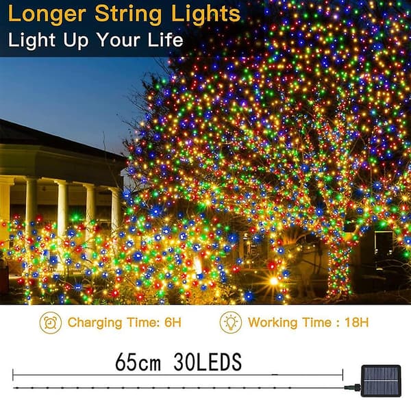 21ft 30 LED Solar Ball String Lights Crystal Ball Fairy Lights 8 Patterns for Garden Patio