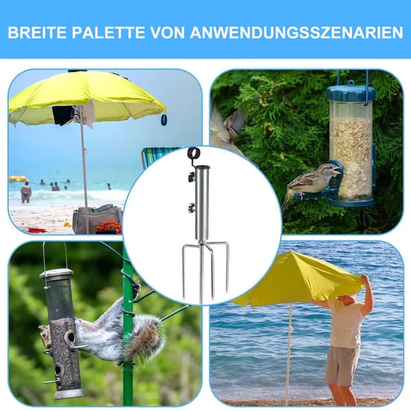 Parasolstativ, parasollstativ med pløgg for gressplen, egnet for strand, camping, 46 cm