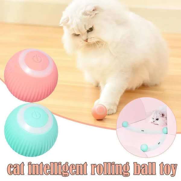 Interaktiv kattboll med LED-ljus, USB, 4,3 cm, rosa