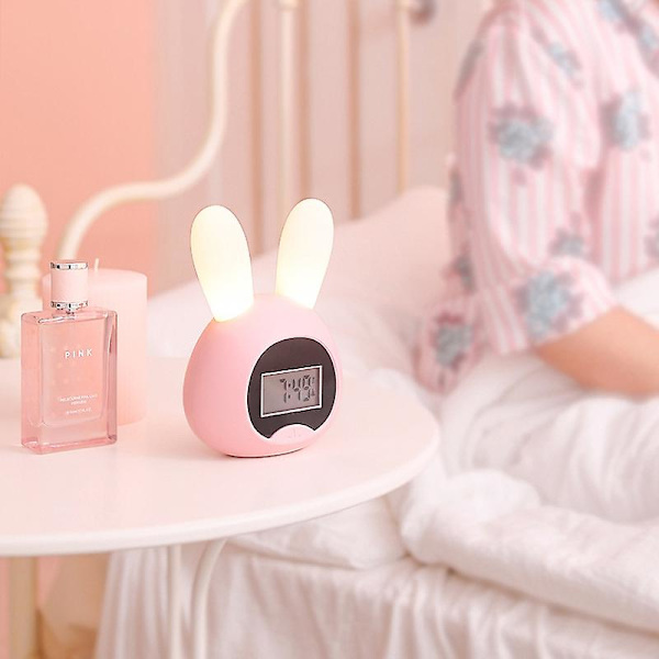 Led Barnklocka, Usb Kanin Väckarklocka, Sänglampa Väckarklocka, Digital Väckarklocka（Rosa）