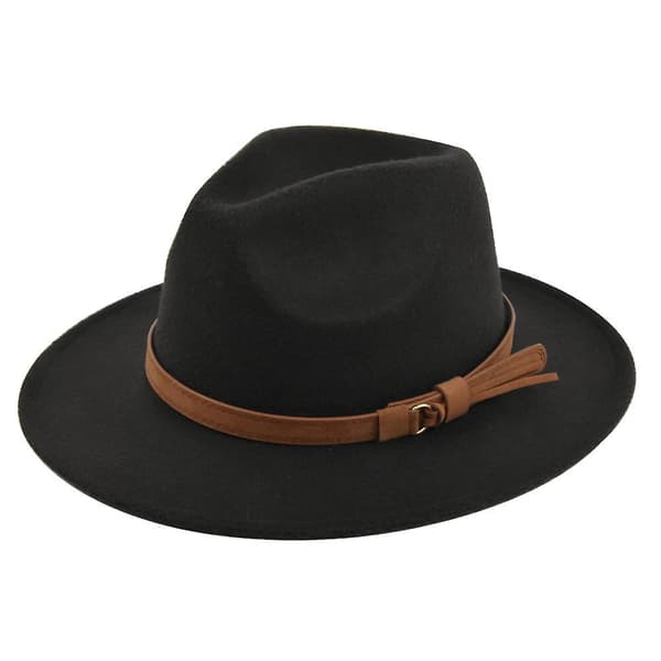 Retro Jazz Hat Semsket Belte Ullhatt Cowboy Hat Retro Imitert Ullhatt Flat Brim Hat Bf150