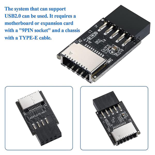USB 2.0 Etupaneelin Otsikko USB 9Pin - USB 2.0 Type-E Sisäinen Sovitin Emolevyn Liitäntäsovitin (musta)