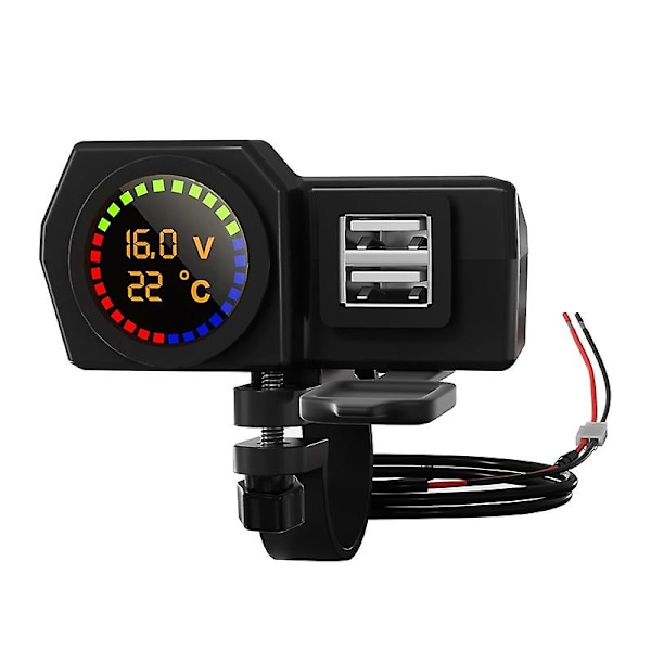 Motorsykkel Lader Moto Styre Lader 3.4a Dual Usb Lader Adapter Med Temperatur Og Spenning Display For 12v-24v Motorsykkel