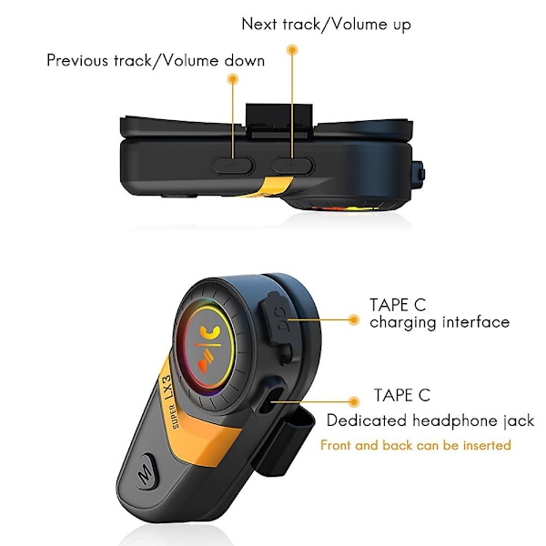 LX3 Hjälm Bluetooth Headset 1200MAH Motorcykel BT5.0 Trådlöst Handsfree-samtal Stereo Anti-Störning（Röd）