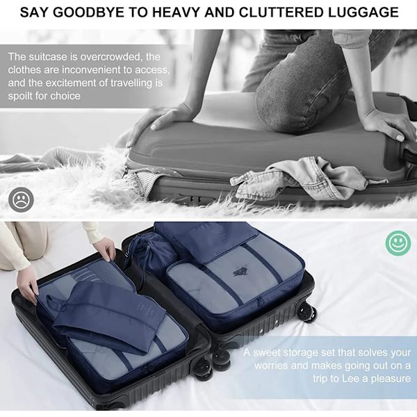 Resväska Packningskuber - 9-delars Resväska Packningskuber Lätt Resväska Organizer Set Bagage Packnings Organizer - Marinblå