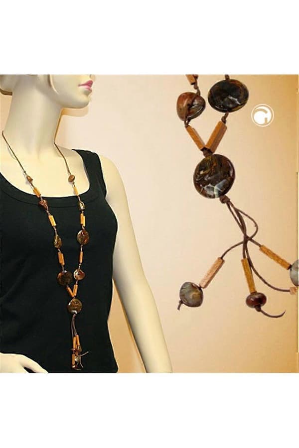 Halsband Skiva Brun-marmorerad Ockra 90cm - Gl02441