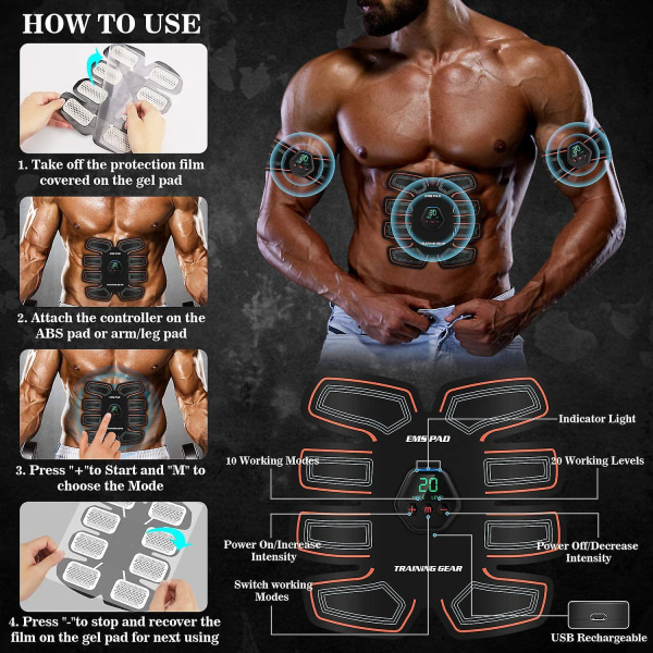 Magmuskeltränare muskelstimulator, magmuskelstimulator träning för män kvinnor mag/arm/ben träning på hemmakontoret