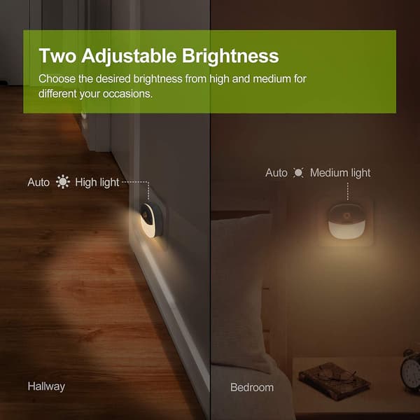 Plug-in LED bevegelsessensor nattlys Varm hvit LED nattlys med skumring til daggry sensor bevegelsessensor (2-pakning)