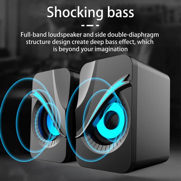 Lysende computerhøjttaler USB mobiltelefon bærbar stationær minihøjttaler Hifi stereolydkabel subwoofer computerlyd 2 stk.