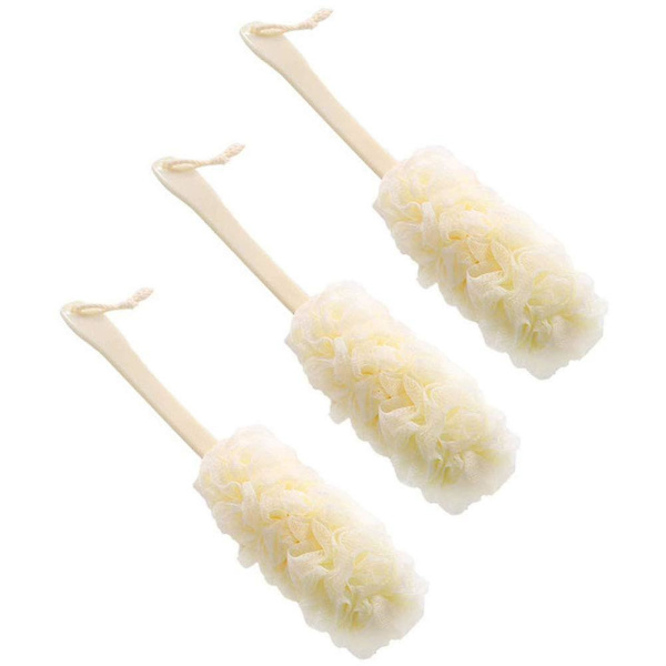 3-pack Långskaftad Dusch Kroppsborste Loofah Hudsvamp Rengöring Rygg Skrubb Peeling Luffa Kropp Badsvamp