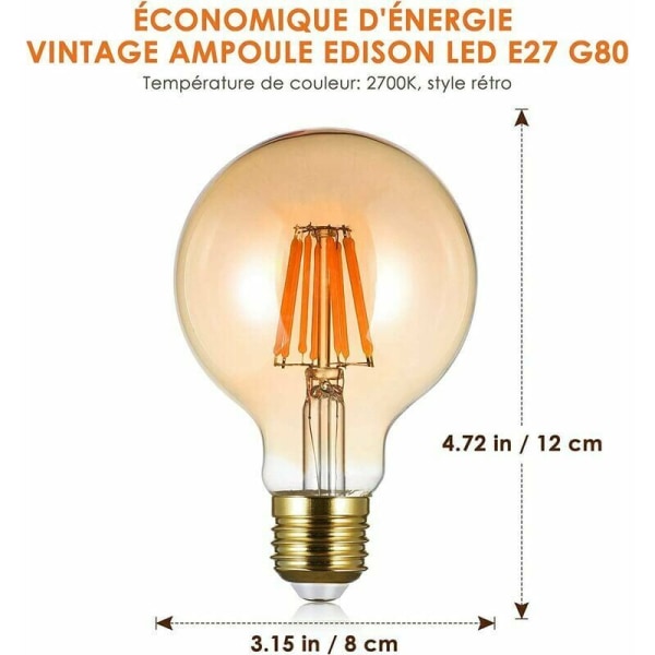 E27 Retro Edison LED-lamppu-8W Retro G80 Koristepolttimo Ravintola Baari Light Vintage Himmennettävä polttimo