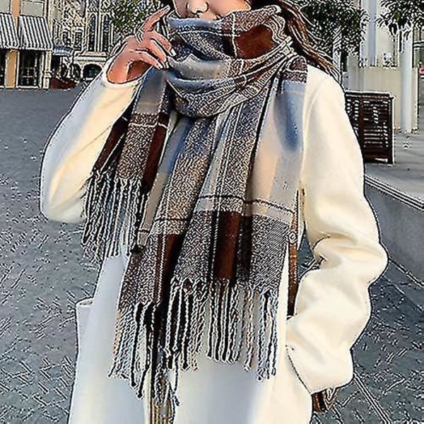 Dames Sjal Let og Blød Efterår Vinter Sjal Elegant Ternet Sjal