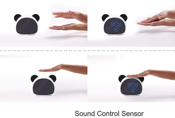 Söpö Panda-herätyskello, digitaalinen LED-pöytäkello sängyn viereen (musta)