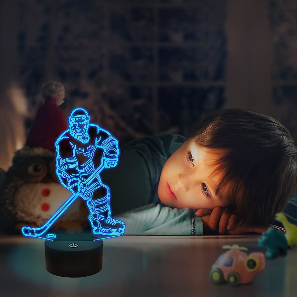 3D nattlys Ishockeyutøver 3D illusjonslampe 16 farger endres med fjernkontroll Beste bursdagsgaver for menn kvinner