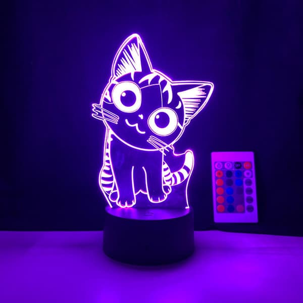 LED nattlys Anime Katt 3D illusjonslampe med R