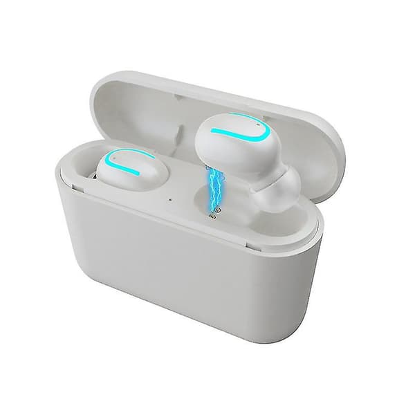 Bluetooth-headset med digital display, trådlös, äkta stereo, osynlig, i örat (vit)