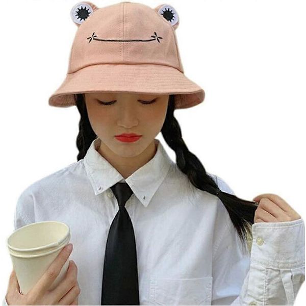 Söt Groda Bomulls Bucket Hat Rolig Sommar Strand Solhatt Fiskehatt för Kvinnor Barn