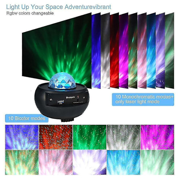 Led-stjernelys-projektor Bt-musikspiller Galaxy Starry Night Ocean Wave-lampe