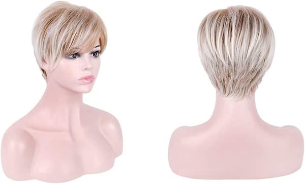 Kort blond Pixie Cut Parykker for kvinner Fluffy Layer Lowlight med Acsergery Root Stretch Gave