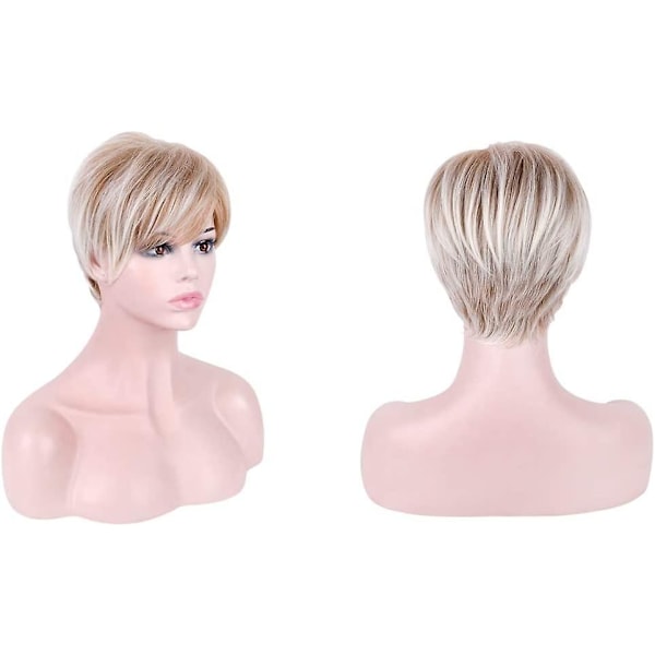 Kort blond pixie-peruk för kvinnor fluffigt lager låghöjd med Acsergery rotsträckningspresent