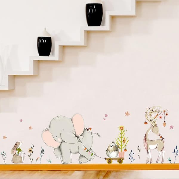 Elefant rådjur blommor väggdekal Väggdekoration för vardagsrum Sovrum