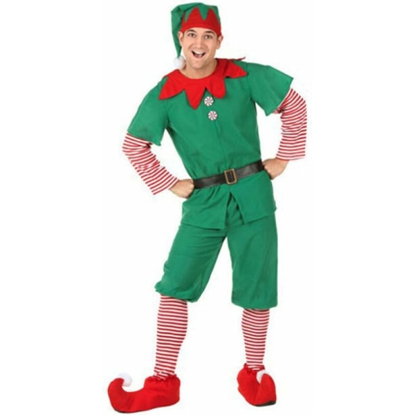 Annan dekoration till jul, jultomtekostym, festlig tomteoutfit, gröna tomtefamiljekläder för män, 110cm,