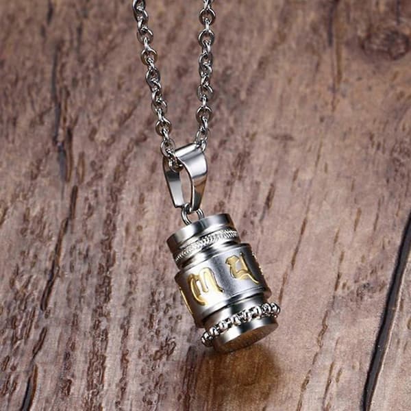 2x Rostfritt Stål Buddhistisk Mantra Böneflaska Minnesurna Memorial Halsband