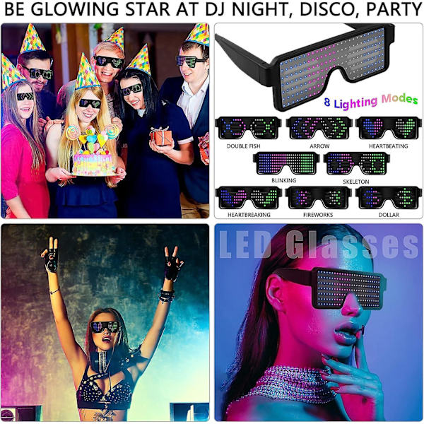 Dww-LED lysende briller, 4 lysmoduser, Cyberpunk lysende briller futuristiske briller, USB oppladbare LED-briller for raves, cosplay
