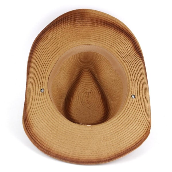 Gradient Spray Color Bred Brim Solhat til Mænd og Kvinder - Western Straw Cowboy Hat til Udendørs Strandrejser