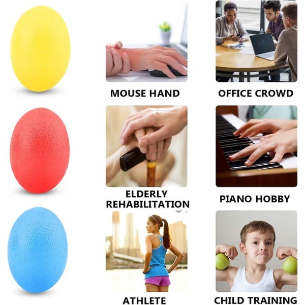 Äggformade greppbollar, 3 delar Handtränare Finger Trainer Äggformade greppbollar, Handträning för bollar