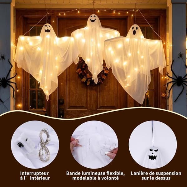 Halloween Spøgelsesdekoration Sæt med 3, til Halloween-begivenheder, til indendørs og udendørs Halloween
