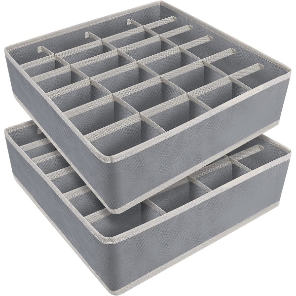 2-pack hopfällbar låda delad garderob/ organizer för strumpor, slipsar, underkläder (grå)