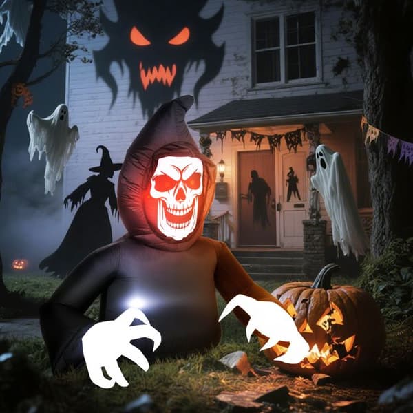 Oppustelig Halloween-dødsfigur med LED, blæser og kabel