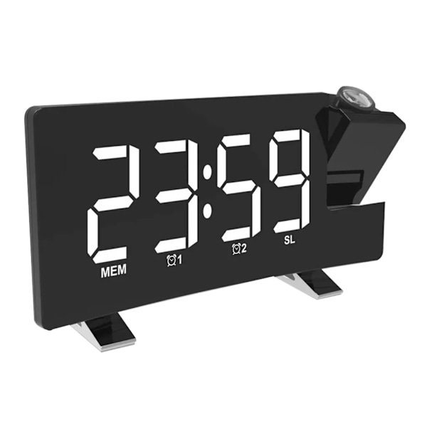 Digital Projektionsväckarklocka med Radio, USB-anslutning, Dubbla Alarm, 5 Signaler, 0-100% Ljusstyrka Dimmer