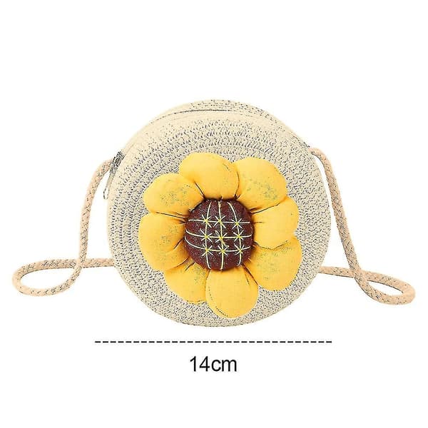 Flickor axelväska halm rund handväska crossbody strandväska julklapp (vit)