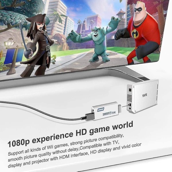 Wii Hdmi Adapter, Wii till Hdmi 720/1080p Hd Converter Adapter med 3,5 mm ljudutgång, Wii 2 Hdmi Converter för Wii Monitor Beamer Tv, A