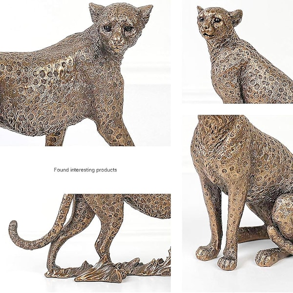 Gull Leopard Resin Statue Hjemmeskulptur Dyremodell Skrivebordsornamenter（B）