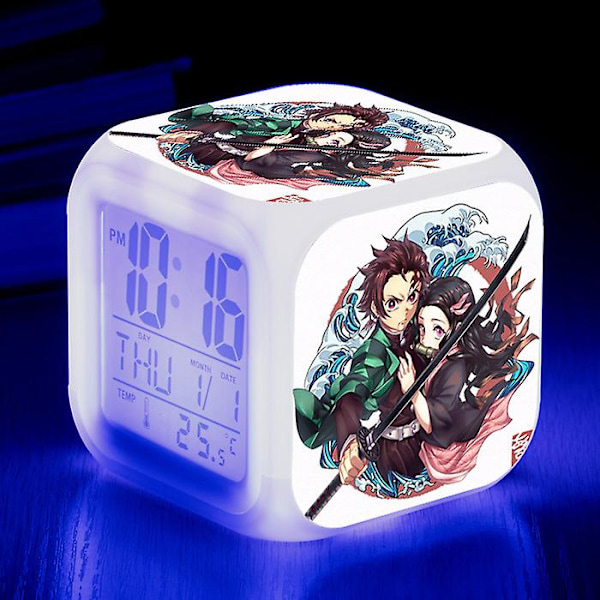 Wekity Anime Ghost Slayer Färgglad Väckarklocka Led Kvadratisk Klocka Digital Väckarklocka Med Tid, Temperatur, Alarm, Datum