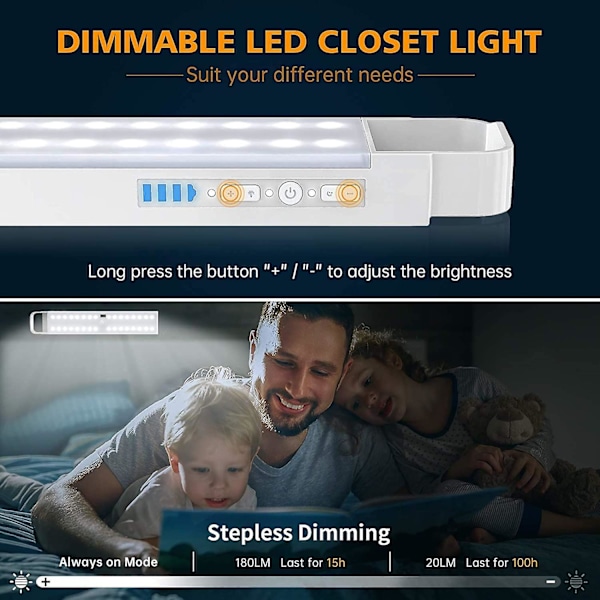 Led-skåpsbelysning med rörelsesensor, uppladdningsbart 2000mah batteri