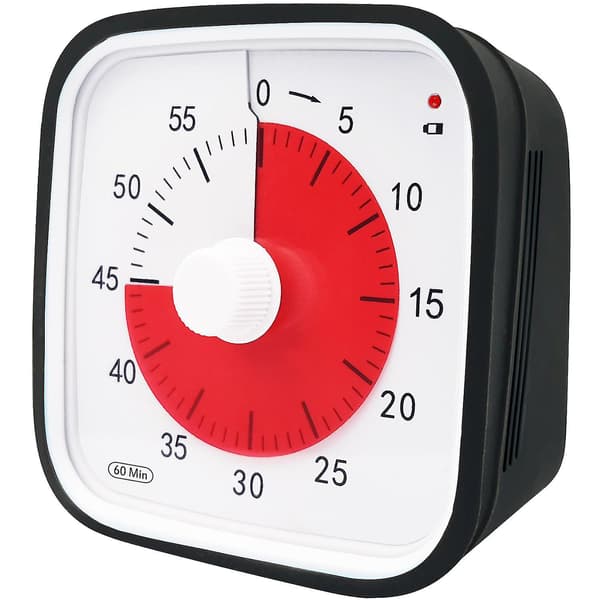 Visuel nedtællingstimer, Oversize klasseværelse visuel timer til børn og voksne, holdbar mekanisk køkkentimer ur（Sort）