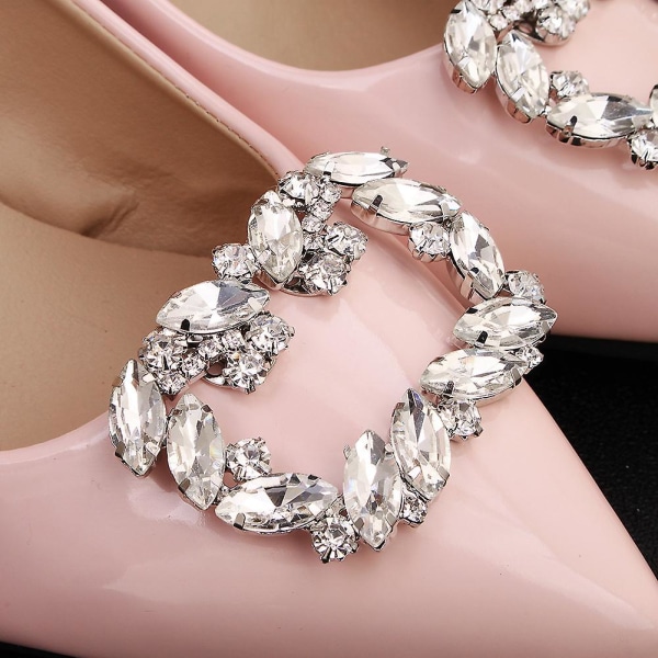 Silver fyrkantiga skoklämmor 6*4cm (ett par), sko smycken dekoration kristall sko spännen bröllopsfest