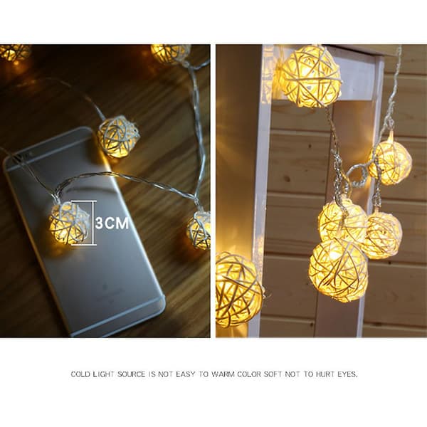 202420LED Rattan Ball String Lights Romantisk Dekorativ Fe-ljus för Utomhus Inomhus
