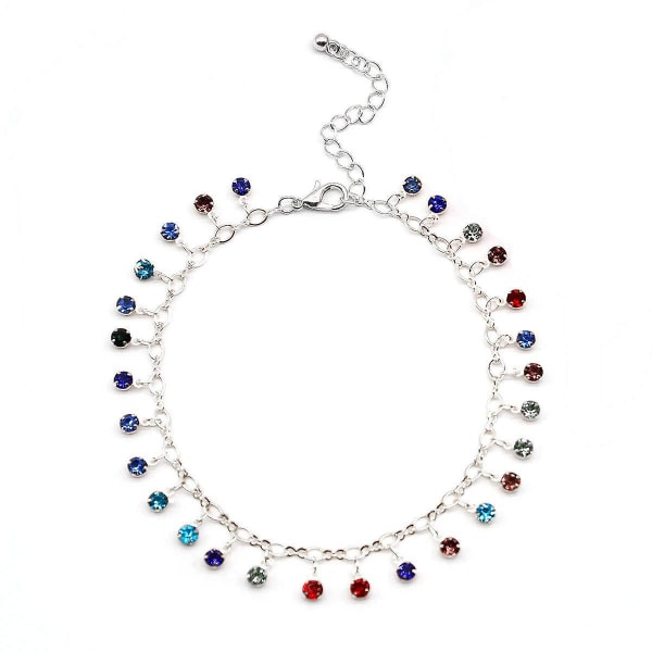 Mode färgglada kristallhänge ankel strandarmband för kvinnor charm ankelband (silver)