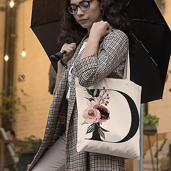 Blomster Tote Tasker til Brudepiger - Initial Tote Taske Brudeshower Gaver Håndtasker til Kvinder Monogrammeret Polterabend Gave