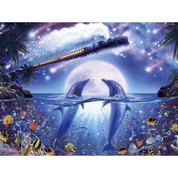 Dww-30x40 cm 5D DIY Full Diamond Painting, Dolphin Diamond Painting DIY Diamond Rhinestone Canvas Cross Stitch Painting by Number for Home Decor